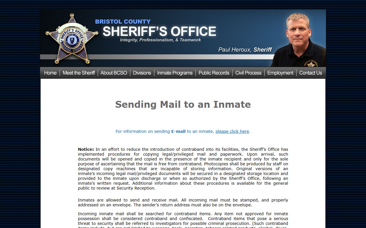 BCSO mail rules showing Ash Street Jail address format and legal mail copying notice