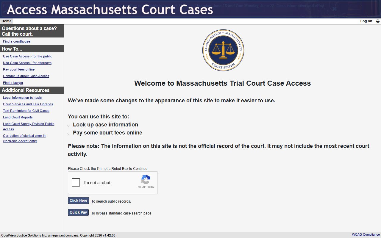 Bristol County court records after jail arrest MassCourts public entry screen
